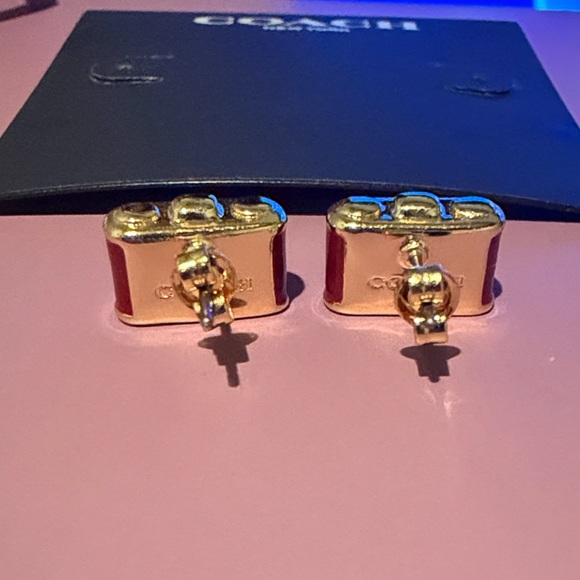 Coach Pink and Gold Stud Camara Earrings - Picture 2 of 5